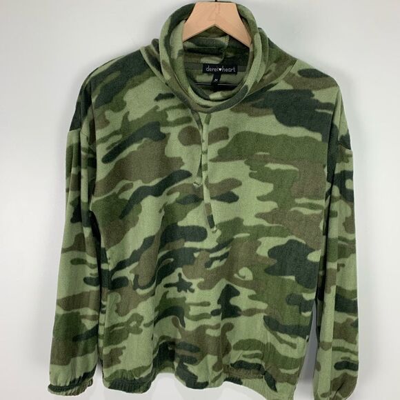Derek Heart Green Camo Fleece Cowl Neck Sweater - Picture 3 of 8